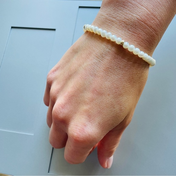 Vintage 14k Gold Natural White Pearl 5mm Beaded Strand Bracelet 7” - Picture 5 of 7